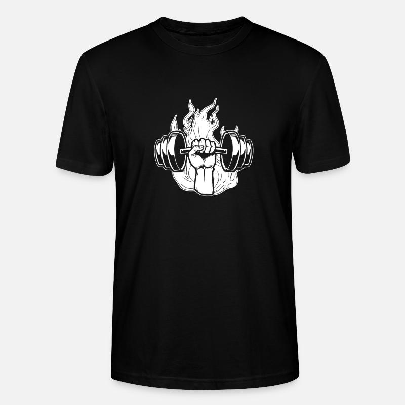 Powerlifting Bodybuilder Fire Dumbbell - Stanley/Stella Unisex Bio-T-Shirt CRAFTER - Schwarz