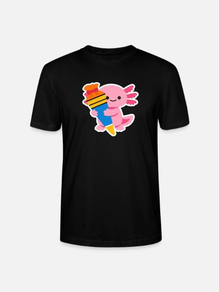 Pink Axolotl with Gift Brush - Stanley/Stella CRAFTER Unisex Organic T-Shirt - black