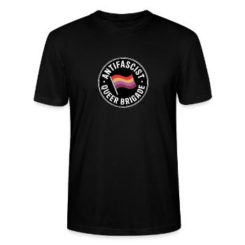 Antifaschistische Queer-Brigade – Antifa-Pride-Merch - Stanley/Stella Unisex Bio-T-Shirt CRAFTER - Schwarz - Vorne - Alina (178cm) & Michal (187cm)