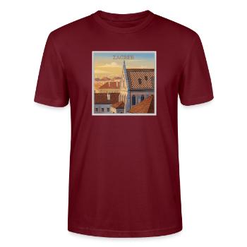 Zagreb Dachlandschaft im Abendlicht - Stanley/Stella Unisex Bio-T-Shirt CRAFTER - Burgunderrot - Vorne - Alina (178cm) & Michal (187cm)