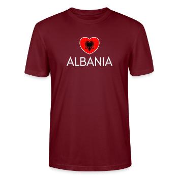 Albania Flag Heart, I Love Albania - Stanley/Stella CRAFTER Unisex Organic T-Shirt - burgundy - Front - Alina (178cm) & Michal (187cm)