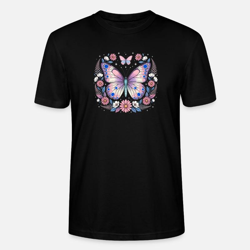 Pastellschmetterling im Blütenkranz - Stanley/Stella Unisex Bio-T-Shirt CRAFTER - Schwarz