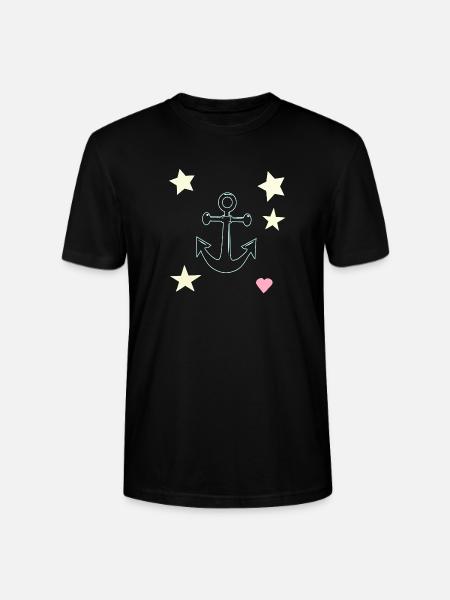 Anker-Handzeichnung mit Sternen Herz - Stanley/Stella Unisex Bio-T-Shirt CRAFTER - Schwarz