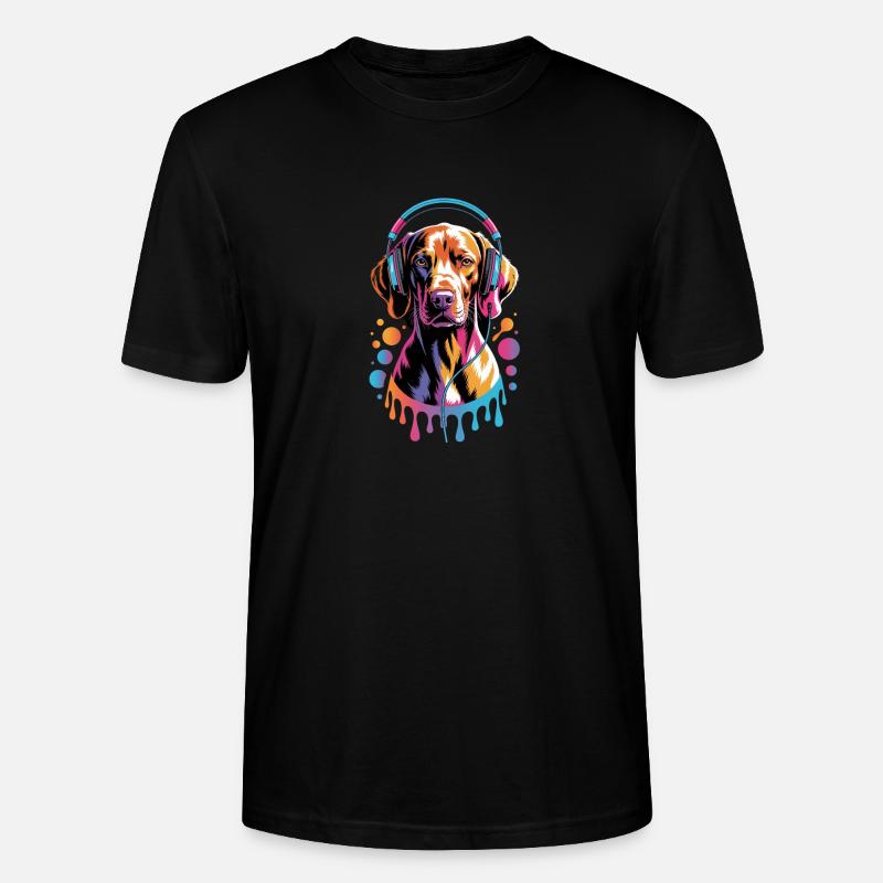 Viszla mit Kopfhörer - Stanley/Stella Unisex Bio-T-Shirt CRAFTER - Schwarz