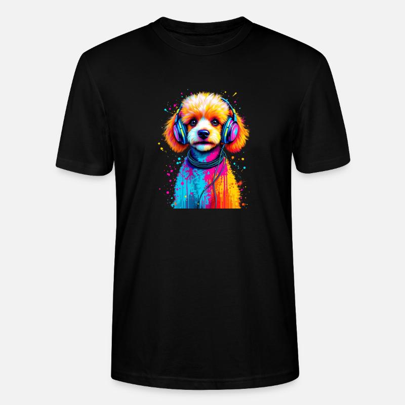 Pudel Welpe mit Kopfhörer - Stanley/Stella Unisex Bio-T-Shirt CRAFTER - Schwarz