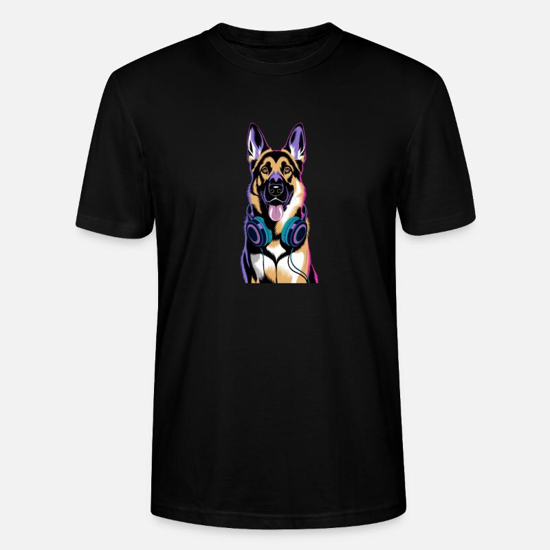 Deutscher Schäferhund mit Kopfhörer - Stanley/Stella Unisex Bio-T-Shirt CRAFTER - Schwarz