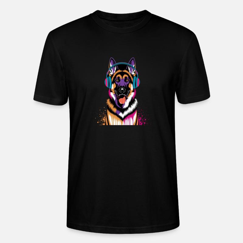 Deutscher Schäferhund mit Kopfhörer - Stanley/Stella Unisex Bio-T-Shirt CRAFTER - Schwarz
