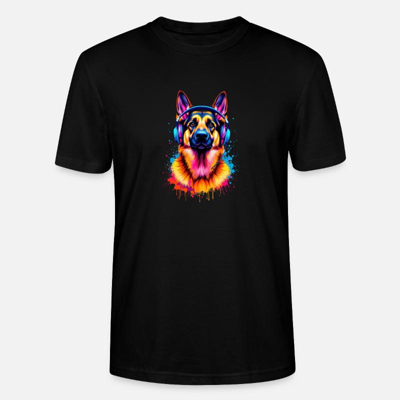Deutscher Schäferhund mit Kopfhörern - Stanley/Stella Unisex Bio-T-Shirt CRAFTER - Schwarz