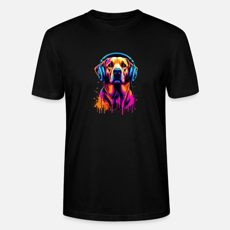 Golden Retriever mit Kopfhörer - Stanley/Stella Unisex Bio-T-Shirt CRAFTER - Schwarz