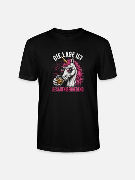 Pinkes Einhorn mit Drink - Stanley/Stella Unisex Bio-T-Shirt CRAFTER - Schwarz