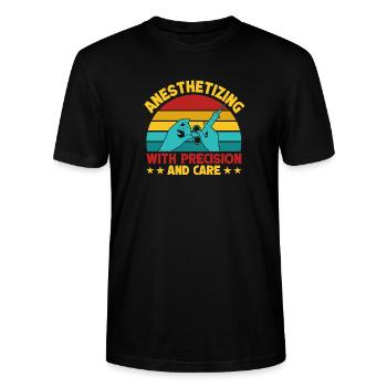 Anesthésiste avec Precision & Care Anesthesia - T-shirt bio CRAFTER Stanley Stella Unisexe - noir - Devant - Alina (178cm) & Michal (187cm)