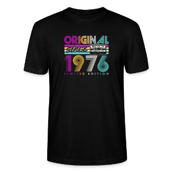 Jahrgang 1976 Vintage Retro Geburtstag Geschenk - Stanley/Stella Unisex Bio-T-Shirt CRAFTER - Schwarz - Vorne - Alina (178cm) & Michal (187cm)