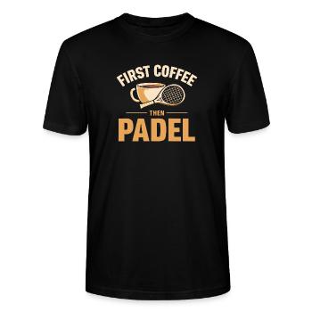 First Coffee Then Padel Tennis - Stanley/Stella CRAFTER Unisex Organic T-Shirt - black - Front - Alina (178cm) & Michal (187cm)