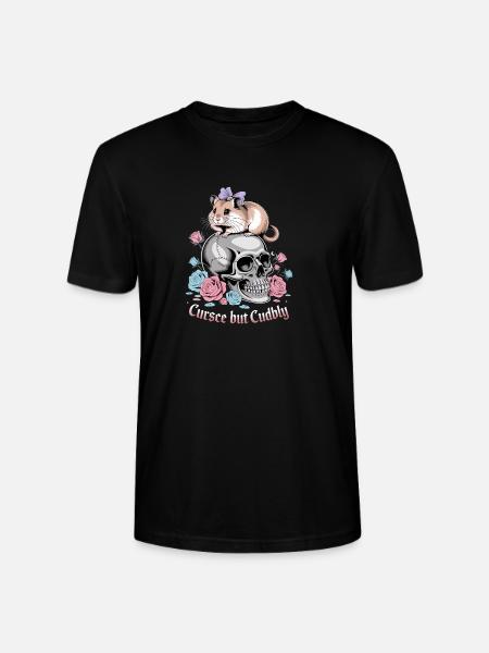 Curse But Cuddly Hamster On Skull - Stanley/Stella CRAFTER Unisex Organic T-Shirt - black