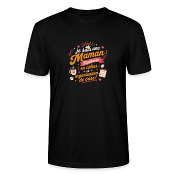 Maman Diplômée: Cuisine et Gestion de Crise - T-shirt bio CRAFTER Stanley Stella Unisexe - noir - Devant - Alina (178cm) & Michal (187cm)