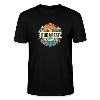 Budapest Ungarn Vintage Skyline Reiseabzeichen - Stanley/Stella Unisex Bio-T-Shirt CRAFTER - Schwarz - Vorne - Alina (178cm) & Michal (187cm)