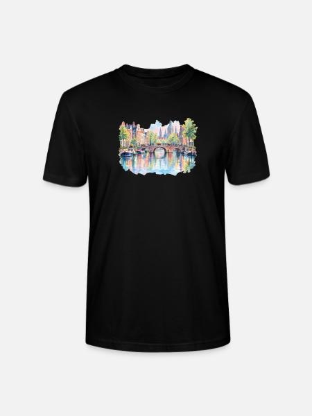 Wasserfarben-Kanallandschaft - Stanley/Stella Unisex Bio-T-Shirt CRAFTER - Schwarz