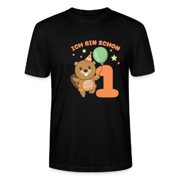 Ich bin schon 1 Biber Geburtstags Kinder - Stanley/Stella Unisex Bio-T-Shirt CRAFTER - Schwarz - Vorne - Alina (178cm) & Michal (187cm)