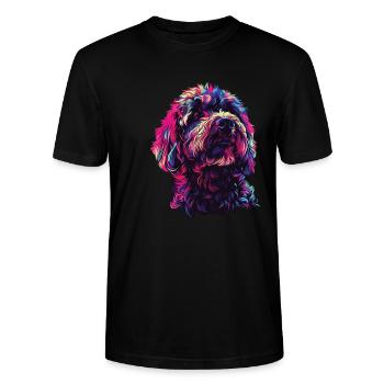 Wasserfarben Farbenfroher Labradoodle - Stanley/Stella Unisex Bio-T-Shirt CRAFTER - Schwarz - Vorne - Alina (178cm) & Michal (187cm)