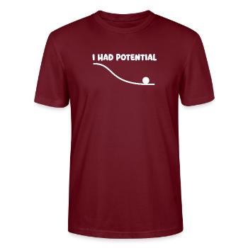 J’avais un humour potentiel de nerd scientifique avec des jeux de mots en physique - T-shirt bio CRAFTER Stanley Stella Unisexe - bordeaux - Devant - Alina (178cm) & Michal (187cm)