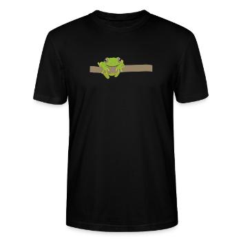 Grüner Frosch am Ast - Stanley/Stella Unisex Bio-T-Shirt CRAFTER - Schwarz - Vorne - Alina (178cm) & Michal (187cm)