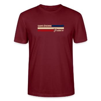 France - Saint-Etienne - France - Flag - Stanley/Stella CRAFTER Unisex Organic T-Shirt - burgundy - Front - Alina (178cm) & Michal (187cm)