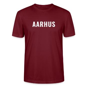 Aarhus Scandinavian Typography Minimal - Stanley/Stella CRAFTER Unisex Organic T-Shirt - burgundy - Front - Alina (178cm) & Michal (187cm)