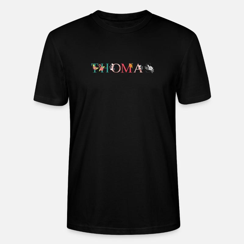 THOMAS Namenskunst mit Blumen bestickt - Stanley/Stella Unisex Bio-T-Shirt CRAFTER - Schwarz