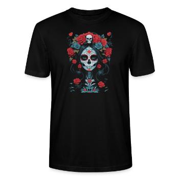 La Muerte - Wunderschönes Gothic Totenkopf Mädchen - Stanley/Stella Unisex Bio-T-Shirt CRAFTER - Schwarz - Vorne - Alina (178cm) & Michal (187cm)