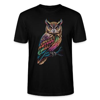 Bunte Eule – Mystisch & Farbig - Stanley/Stella Unisex Bio-T-Shirt CRAFTER - Schwarz - Vorne - Alina (178cm) & Michal (187cm)