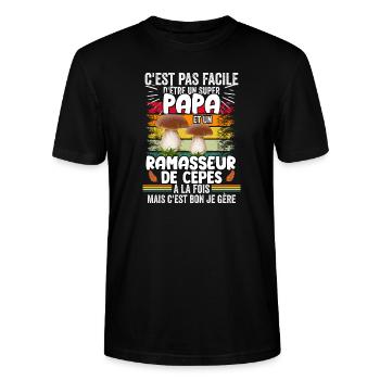 Papa ramasseur de cèpes humour Champignons cèpes - T-shirt bio CRAFTER Stanley Stella Unisexe - noir - Devant - Alina (178cm) & Michal (187cm)