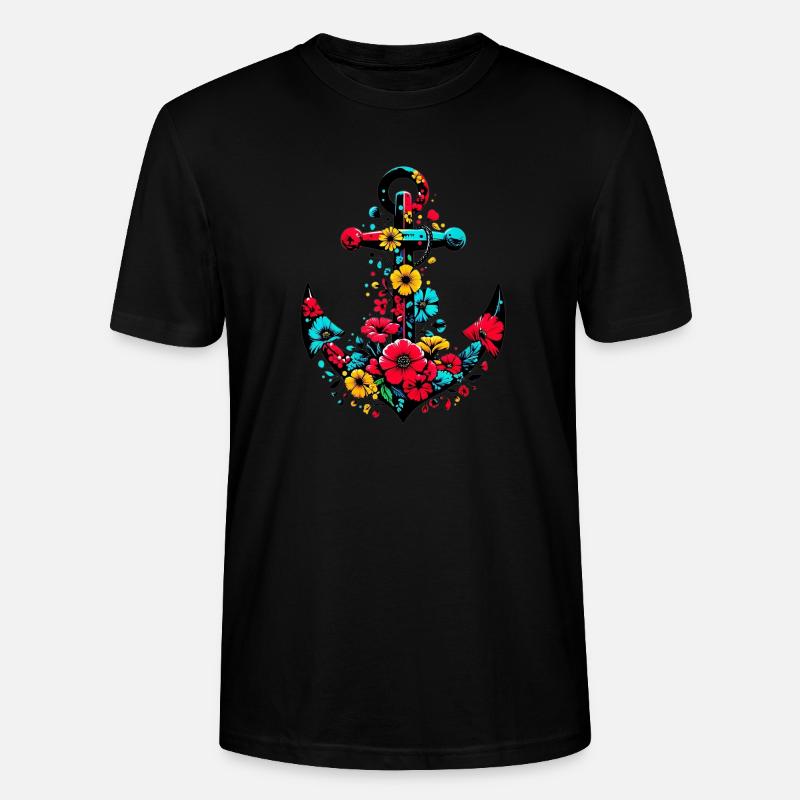 Une ancre avec des fleurs - T-shirt bio CRAFTER Stanley Stella Unisexe - noir