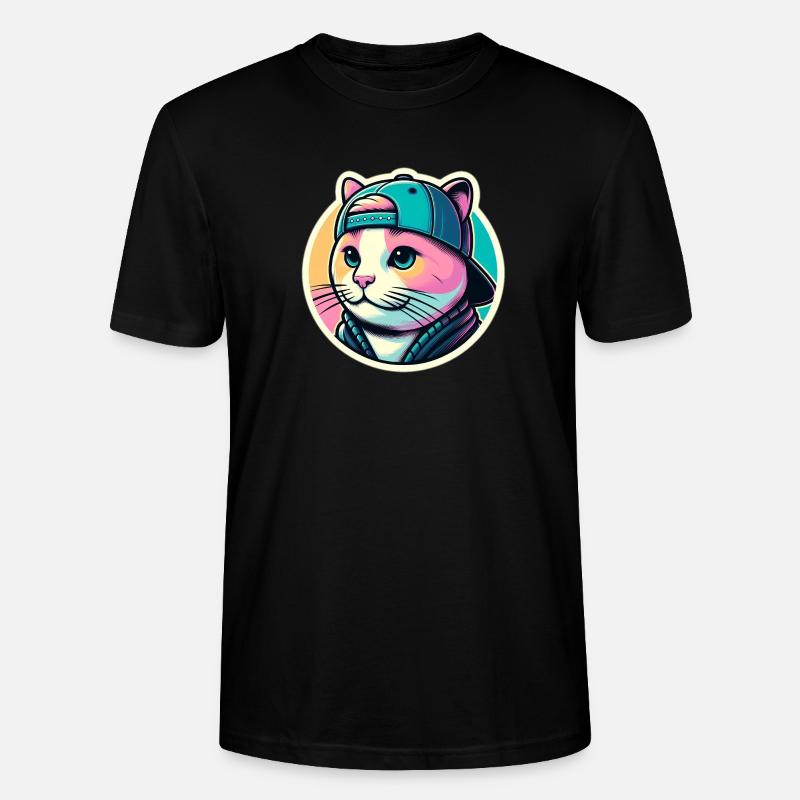 Katze mit Kappe in Pastell - Stanley/Stella Unisex Bio-T-Shirt CRAFTER - Schwarz