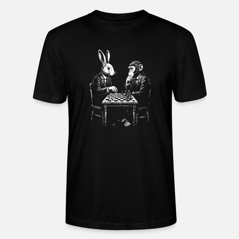 Rabbit and Monkey Chess Duel - Stanley/Stella CRAFTER Unisex Organic T-Shirt - black