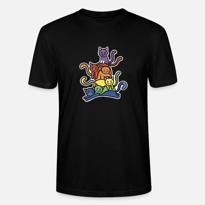 Rainbow Cats Stack - Stanley/Stella CRAFTER Unisex Organic T-Shirt - black