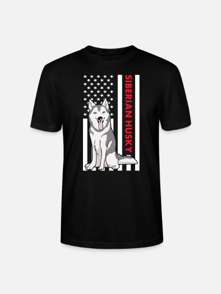 Siberian Husky Us Flag - Stanley/Stella CRAFTER Unisex Organic T-Shirt - black