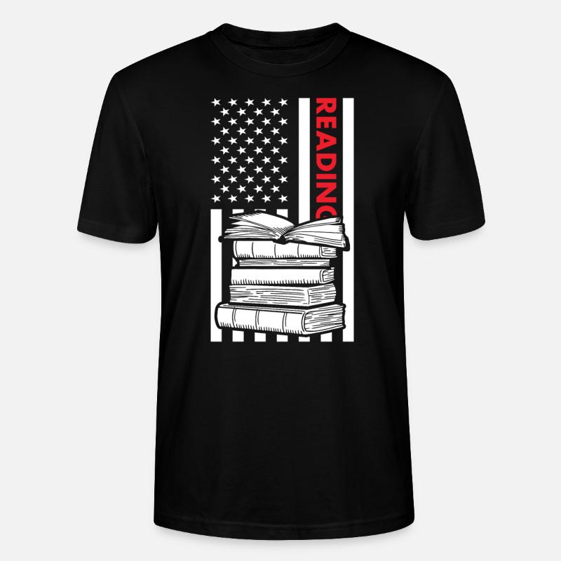 Reader Us Flag Reading - Stanley/Stella CRAFTER Unisex Organic T-Shirt - black