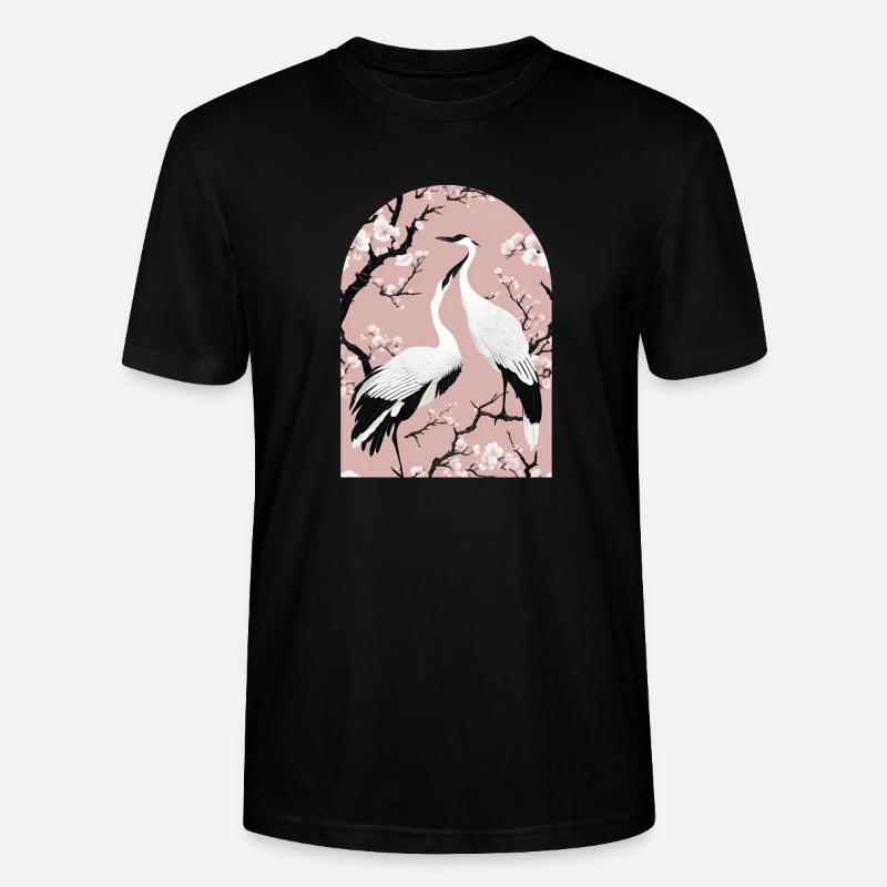 Kraniche und Kirschblüten - Stanley/Stella Unisex Bio-T-Shirt CRAFTER - Schwarz