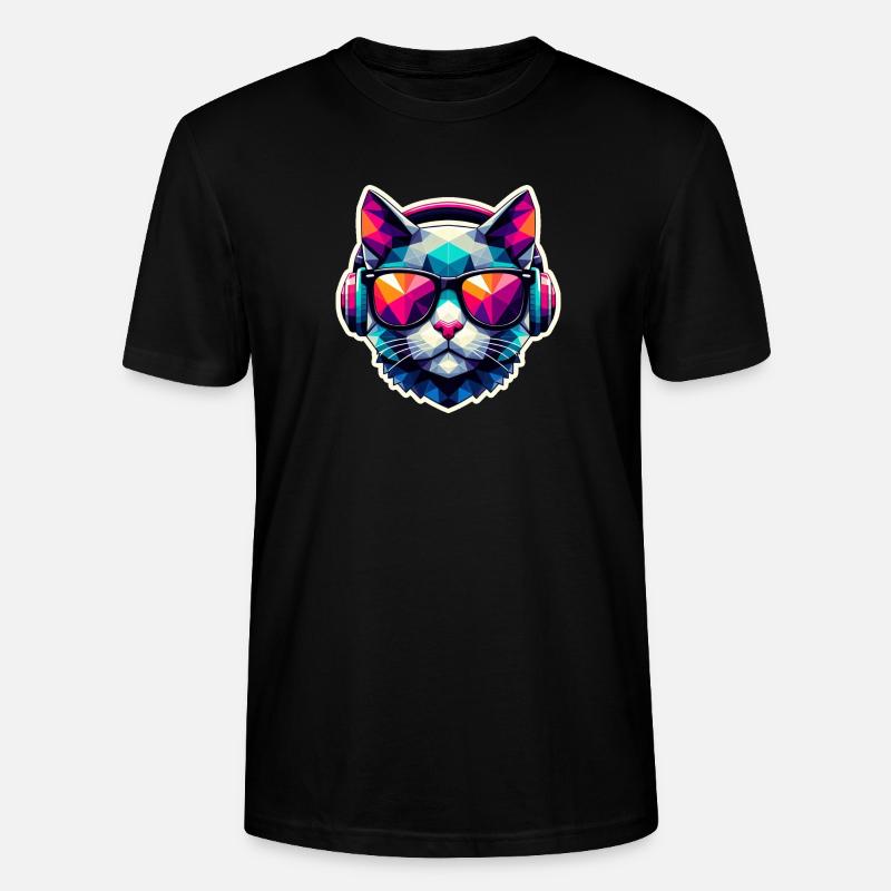Katze Brille Kopfhörer bunt polygon - Stanley/Stella Unisex Bio-T-Shirt CRAFTER - Schwarz