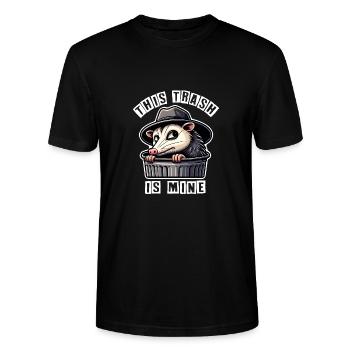 Trash possum with hat looking out of the garbage can - Stanley/Stella CRAFTER Unisex Organic T-Shirt - black - Front - Alina (178cm) & Michal (187cm)