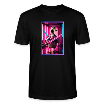 Neon Ninja Ente mit Lichtschwert - Stanley/Stella Unisex Bio-T-Shirt CRAFTER - Schwarz - Vorne - Alina (178cm) & Michal (187cm)