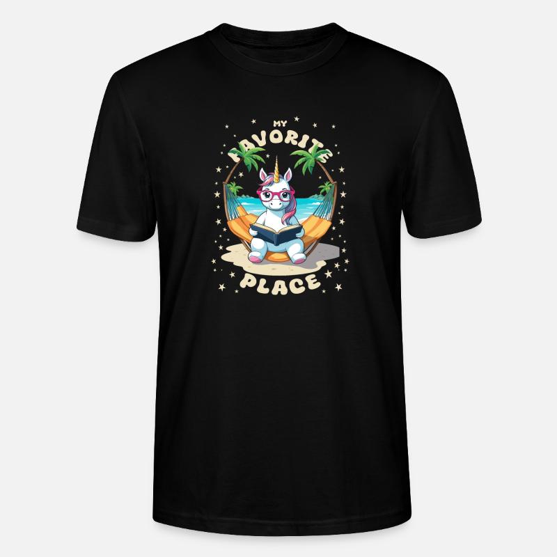 Einhorn mit Buch - Stanley/Stella Unisex Bio-T-Shirt CRAFTER - Schwarz