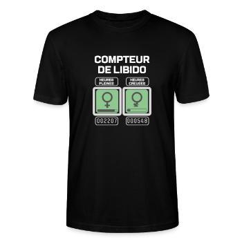 Compteur de libido féminine - T-shirt bio CRAFTER Stanley Stella Unisexe - noir - Devant - Alina (178cm) & Michal (187cm)
