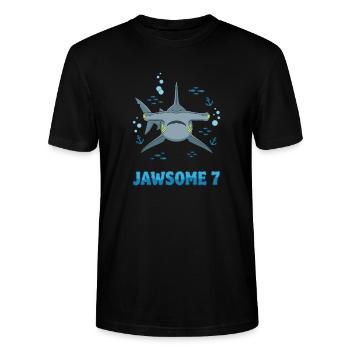 Jawsome 7 Hammerhead Shark Birthday - Stanley/Stella CRAFTER Unisex Organic T-Shirt - black - Front - Alina (178cm) & Michal (187cm)