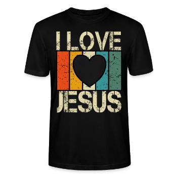I love Jesus - Stanley/Stella Unisex Bio-T-Shirt CRAFTER - Schwarz - Vorne - Alina (178cm) & Michal (187cm)