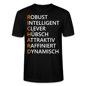 Richard Name Geschenk - Stanley/Stella Unisex Bio-T-Shirt CRAFTER - Schwarz - Vorne - Alina (178cm) & Michal (187cm)