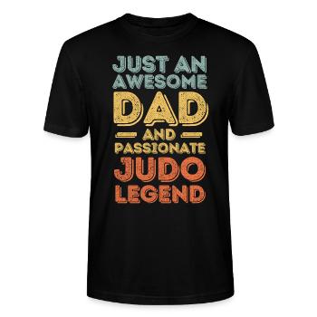 Dad Judo retro - Stanley/Stella CRAFTER Unisex Organic T-Shirt - black - Front - Alina (178cm) & Michal (187cm)