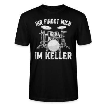 Ihr findet mich im Keller Schlagzeuger Geschenk - Stanley/Stella Unisex Bio-T-Shirt CRAFTER - Schwarz - Vorne - Alina (178cm) & Michal (187cm)