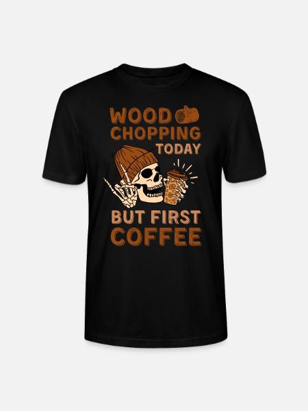 Coffee Wood-chopping skeleton - Stanley/Stella CRAFTER Unisex Organic T-Shirt - black