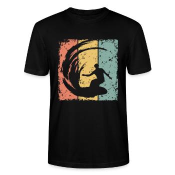 Surfen im Retro - Stanley/Stella Unisex Bio-T-Shirt CRAFTER - Schwarz - Vorne - Alina (178cm) & Michal (187cm)